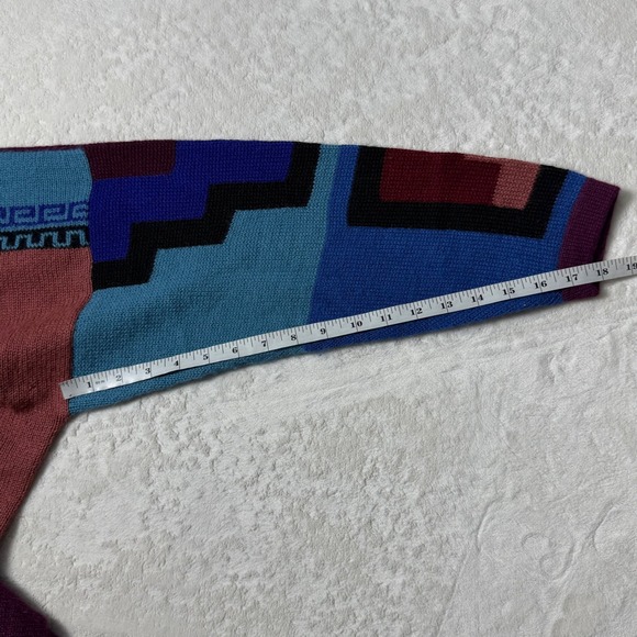 Alpaca21 Peru 100% Alpaca Geometric Cardigan Sweater Blue Purple Pink Size Large - Picture 5 of 7